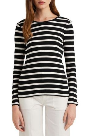 Lauren Ralph Lauren Stripe Cotton Long Sleeve Tee in Blk/wht at Nordstrom, Size Xx-Large