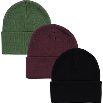 Hudson Baby Knitted Fold-Over Beanies in Green Burgundy at Nordstrom