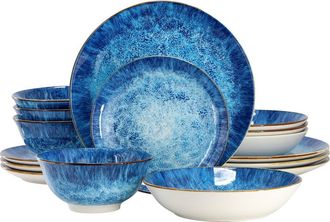 Elama Oceanus 16 Piece Porcelain Double Bowl Dinnerware Set in White at Nordstrom