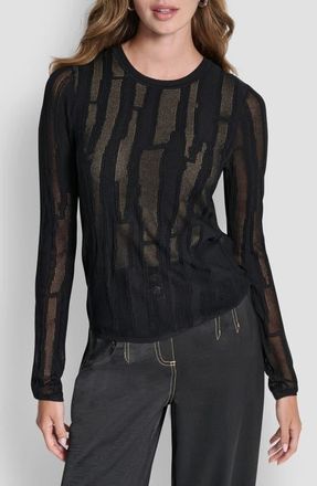 DKNY Mix Stitch Top in Black/travertine at Nordstrom, Size Xx-Small