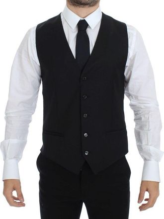 Dolce & Gabbana Black Wool Silk Stretch Dress Vest Mens Blazer