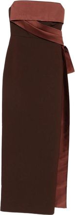 Roland Mouret Strapless Maxi Jurk met Strikdetail - Dames - Maxi kleedjes - Bruin - L - Polyester - Kleedjes