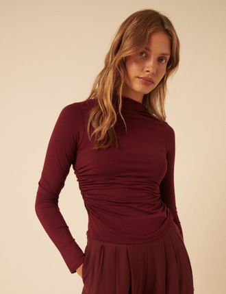 Nobody's Child Red Ruched Long Sleeve Top