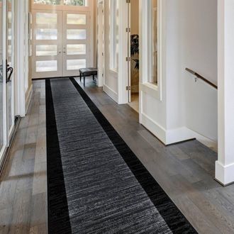 Runrug Hallway Carpet Runner Rug - Soft & Comfy, 9mm - Morning Mist in Black | Size: 80 cm x 660 cm