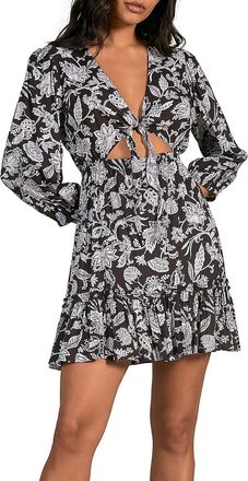 Elan Elan Floral Print Cut Out Mini Dress Black