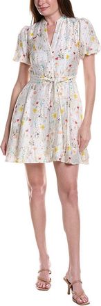 Vince Camuto Puff Sleeve Belted Al-Line Belted Linen-Blend Mini Dress
