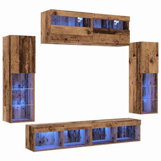 Berkfield Home 8 Piece TV Wall Units with LED Old Wood Engineered Wood in Brown