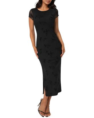 Bebe Flocking Mesh T-Shirt Maxi Dress
