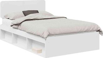 vidaXL Bed Frame with Headboard White 135 x 190 cm Solid Pine Wood vidaXL