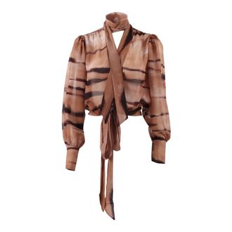 Elisabetta Franchi Blouses, female, Brown, Size: XS Tie-neck Shirt