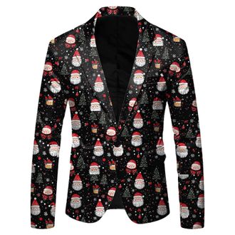 Generic Mens Blazers Christmas Suits Blazer Slim Fit Lapel One Button Suit Tuxedo Jacket Novelty Blazer Jacket Men Xmas Costume Party Outfit Tuxedo Suits Busi