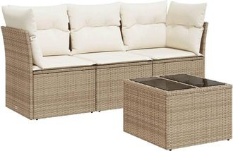 vidaXL Juego De Sof&aacute;s Jard&iacute;n Con Cojines 4 Pzas Rat&aacute;n Sint&eacute;tico Beige Vidaxl