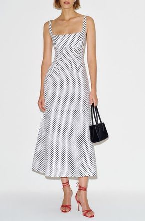 Reformation Sabine Polka Dot Linen Dress in Eclipse Dot at Nordstrom, Size 10