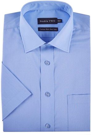 Double TWO Mens Short Sleeved Non Iron Cotton Rich Shirts (4500-2) in Fresh Blue in (Collar 18/Chest 51-49)