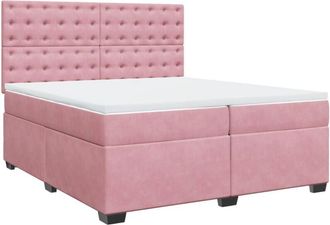 vidaXL Box Spring Bed with Mattress Pink 200x200 cm Velvet vidaXL
