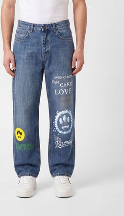 Barrow Jeans wide leg in denim di cotone con stampa grafica e slogan