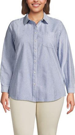 Lands End Oxford Shirt in Sapphire Gem Pinstripe at Nordstrom, Size 1X