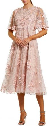 Mac Duggal Womens Flutter Sleeve Embroidered Midi Dress in Blush at Nordstrom, Size 6