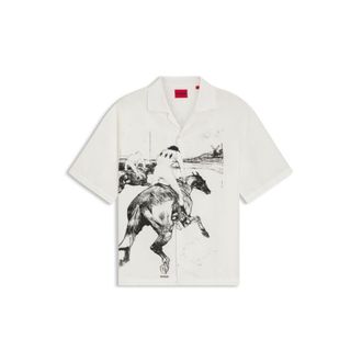 HUGO BOSS Oversized-fit shirt with horse racing print