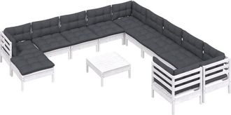 vidaXL Muebles De Jard&iacute;n 12 Pzas Con Cojines Blanco Madera De Pino Vidaxl