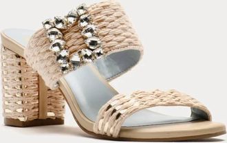 Frances Valentine Womens Betty Raffia With Diamond Brooch Heels Sandal In Natural Gold