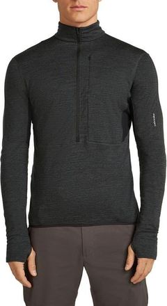 Icebreaker Lyocell & Merino 200 Realfleece Descender Quarter Zip Pullover in Jet Hthr/Black/Cb at Nordstrom, Size Xx-Large