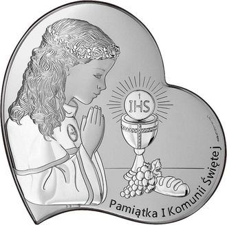 OEM Cuadro En Plata Con Ni&ntilde;a, Recuerdo De Primera Comuni&oacute;n + Grabado 6746 10 X 10 Cm