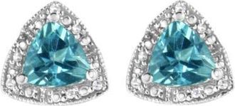House of Brilliance Silver 6x6 mm Trillion Blue Topaz Gemstone and Diamond Accent Stud Earring in White at Nordstrom