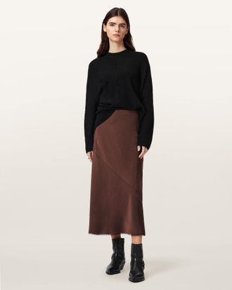 AllSaints Polyester Darya Bias Cut Maxi Skirt, Size: UK 14/US 10