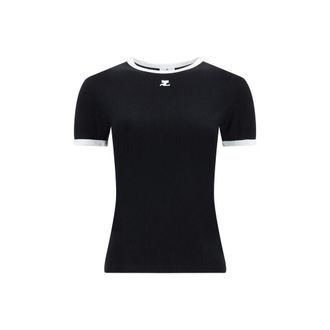 Courr&egrave;ges Womens Black Cotton T-Shirt