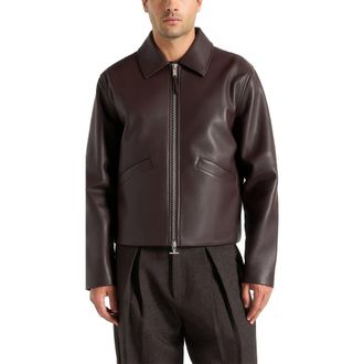 Mani&egrave;re De Voir Yves Minimal Leather Jacket in Dark Brown at Nordstrom, Size X-Large