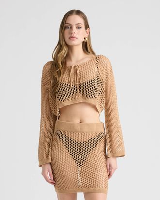 NVLT Womens Crochet Cropped Top and Skirt Set