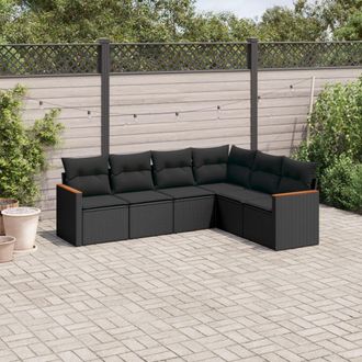 vidaXL Vidaxl - Set De Sof&aacute;s De Jard&iacute;n 6 Piezas Y Cojines Rat&aacute;n Sint&eacute;tico Negro