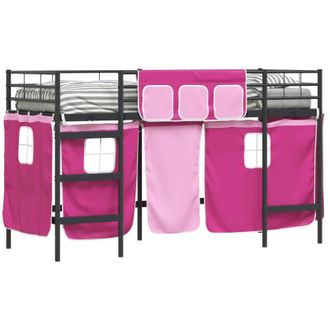 vidaXL KidsLoft Bed Frame with Curtains Black and Pink 100 x 190 cm vidaXL