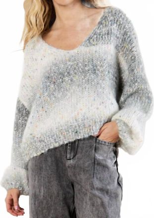 Apricot Tinsel Fleck V Neck Fisherman Sweater In Grey