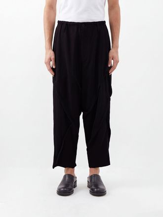 Yohji Yamamoto Mid-Rise Draped Wide-Leg Trousers in Pure Wool