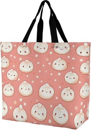 Generic Cute Dumpling Reusable Shopping Bags Large Capacity Grocery Bag Heavy Duty Tote for Women 40x40x16cm