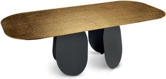 MondoViro Mesa fija de cristal martillado negro y dorado cm 210x110 75h