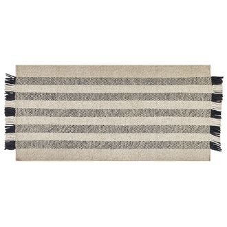 Beliani Alfombra De Lana Blanco Crema Negro 80 X 150 Cm Hecho A Mano Borlas Tacettin