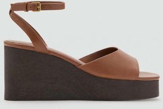 Mango Sandali pelle tacco zeppa marrone medio - Donna - 39 - MANGO