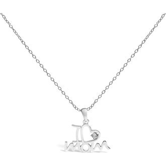 House of Brilliance Silver Diamond Accent I Love Mom Heart Pendant Necklace in White at Nordstrom
