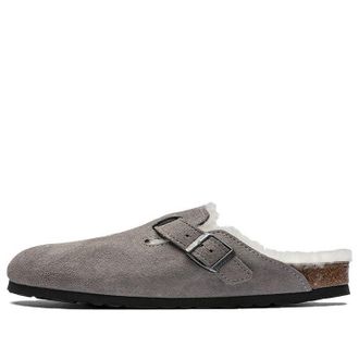 Birkenstock Boston Fur Narrow Suede Stone Coin Grey 1017650