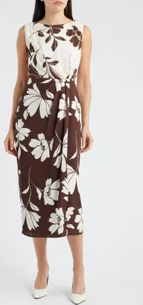 Anne Klein Floral Faux Wrap Maxi Dress in Dark Chocolate/white Dove at Nordstrom, Size 10