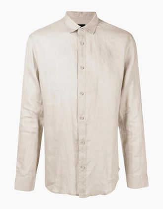 A|X Armani Exchange Mens Linen Long Sleeve Beige Shirt - Cream - Size: 42/Regular