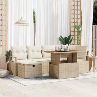 vidaXL Vidaxl - Conjunto De Sof&aacute; De Jard&iacute;n Con Coj&iacute;n 7 Pcs Beige Polirat&aacute;n