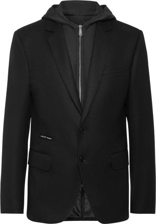 Philipp Plein Waterafstotende wollen blazer met capuchon - Heren - Blazers - Zwart - L - Wol - Jassen