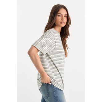 Good American Womens The OverSized T-Shirt | Classic Stripe Mosswell, Size Medium | Good American by Khlo&Egrave; Kardashian