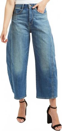 Tractr High Rise Barrel Crop Jeans In Blue