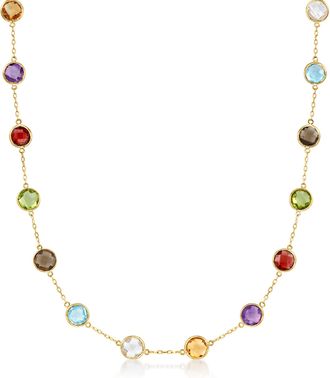 Ross-Simons Bezel-Set Multi-Gemstone Station Necklace in 14kt Yellow Gold
