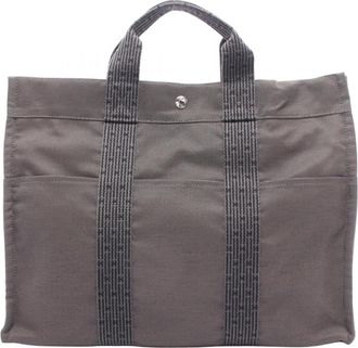 Herm&egrave;s Gray Nylon Canvas Handbag Tote Bag (Pre-Owned)